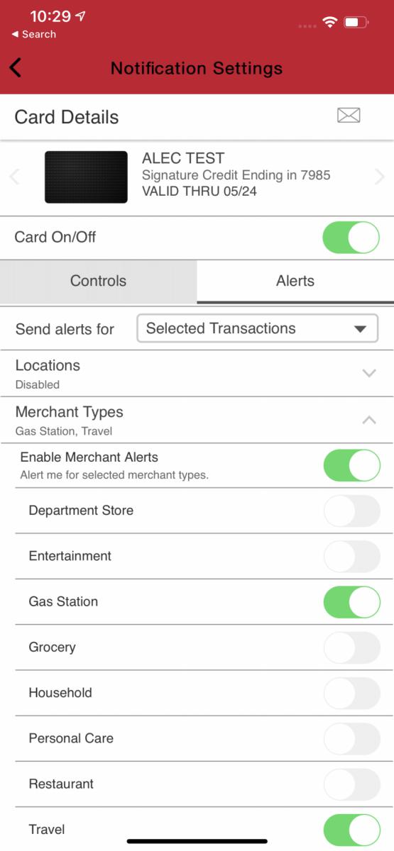 Credit Card Valet Notification